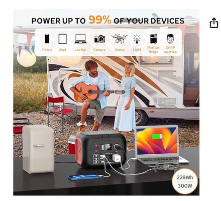 228Wh Batteria solare al litio 300W Centrale elettrica portatile con luce a led