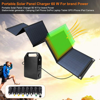Pannello solare pieghevole ad alta efficienza 60W con USB 5V per campeggio, telefono cellulare